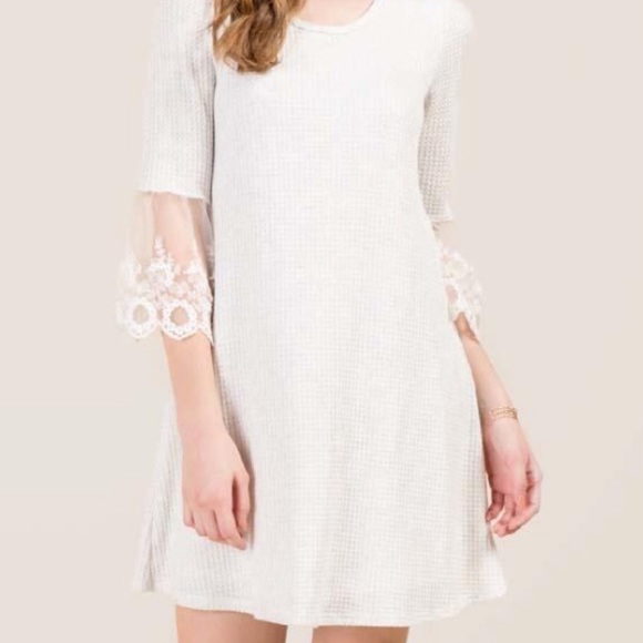 Alya Dresses & Skirts - {Francesca’s} Alya Lace Sleeve Waffle Knit Dress